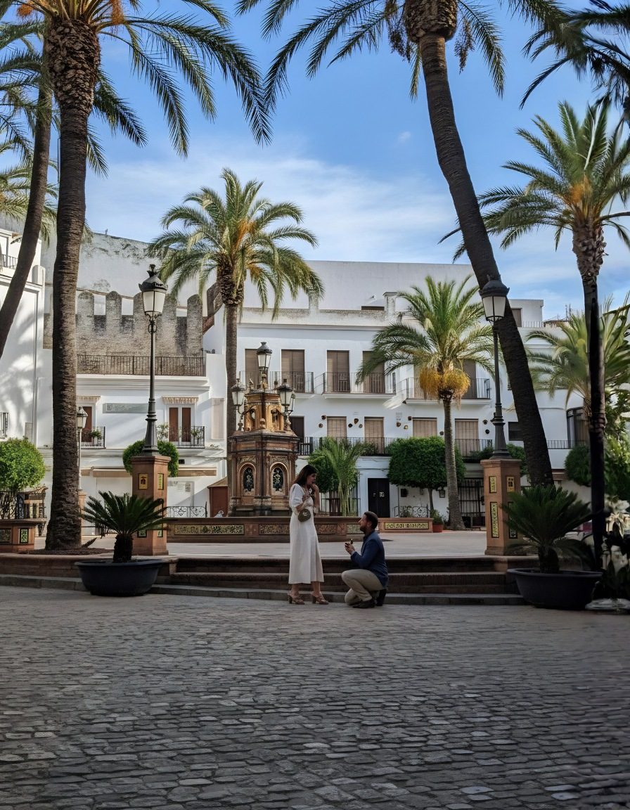 Ígor y Alba en la plaza de Vejer de la Frontera